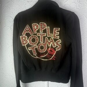 Apple Bottoms Women Black Rhinestone Sequin Zip Up Moto Jacket